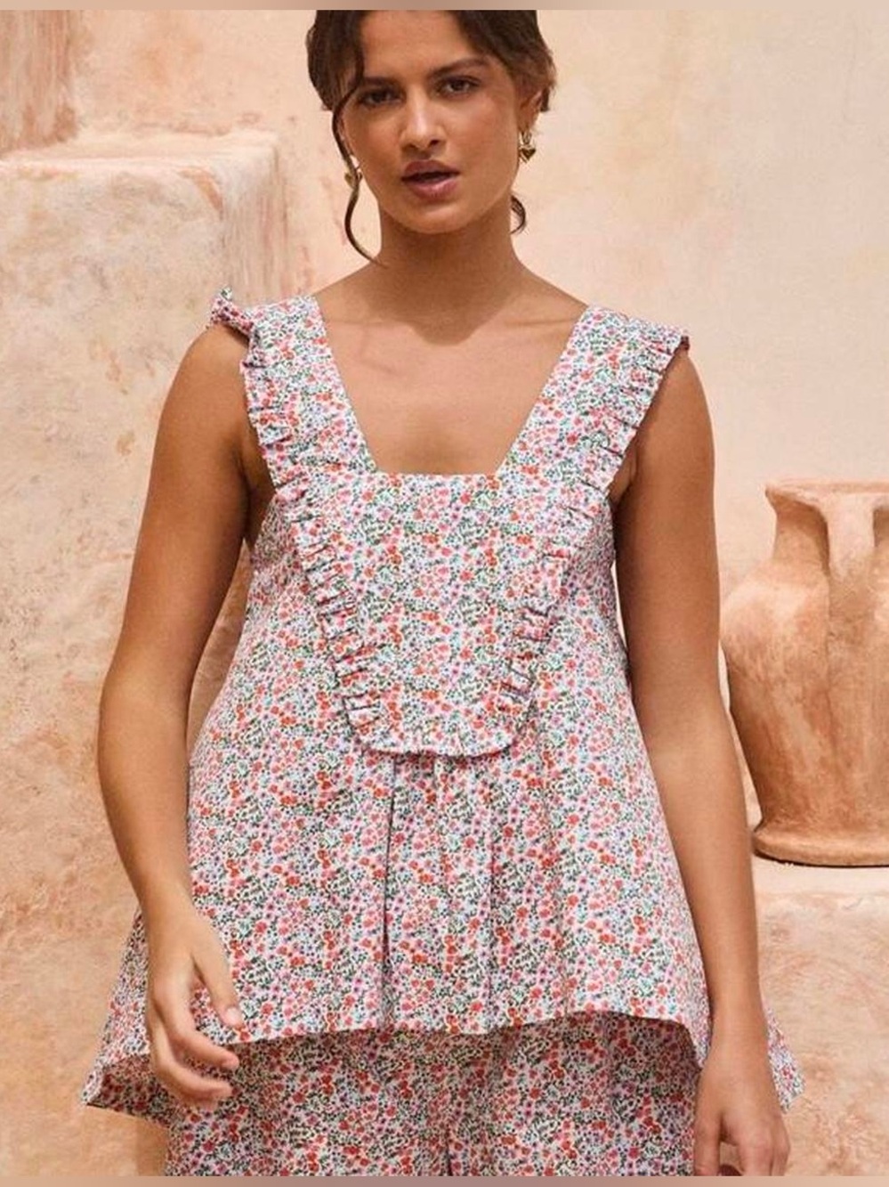Piyama "Elsie" Floret Floral Cotton Ruffle Short Sleep Set / Size XXL